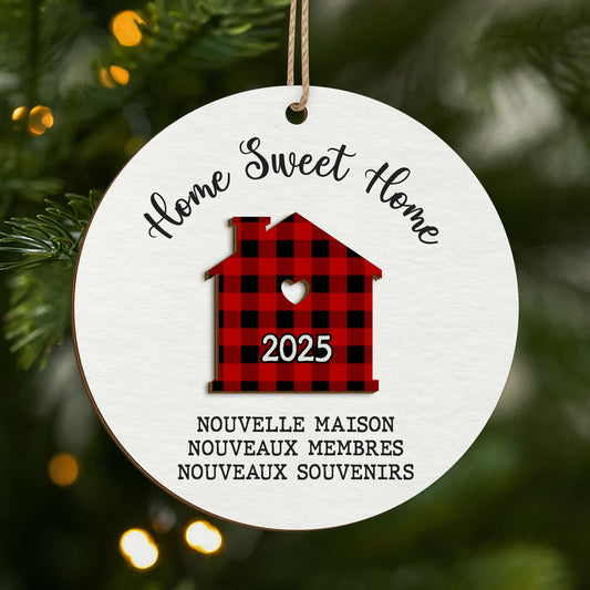 5499QFR1 ornement noel en bois a 2 couches personnalise famille home sweet home blanc et noir 5499q6tai