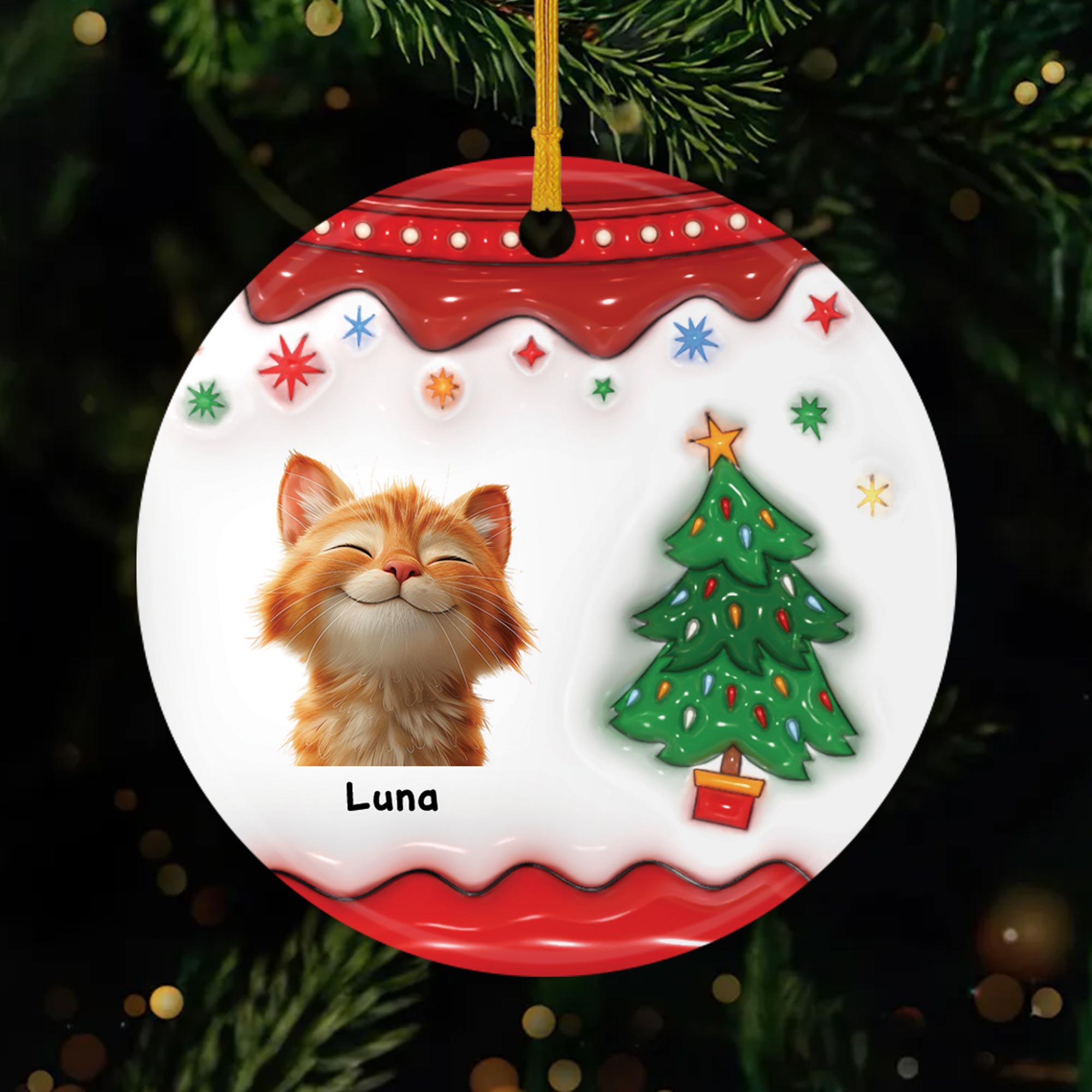 5506OFR1 ornement noel ceramique personnalise mon chat avec le sapin noel 5506ottac