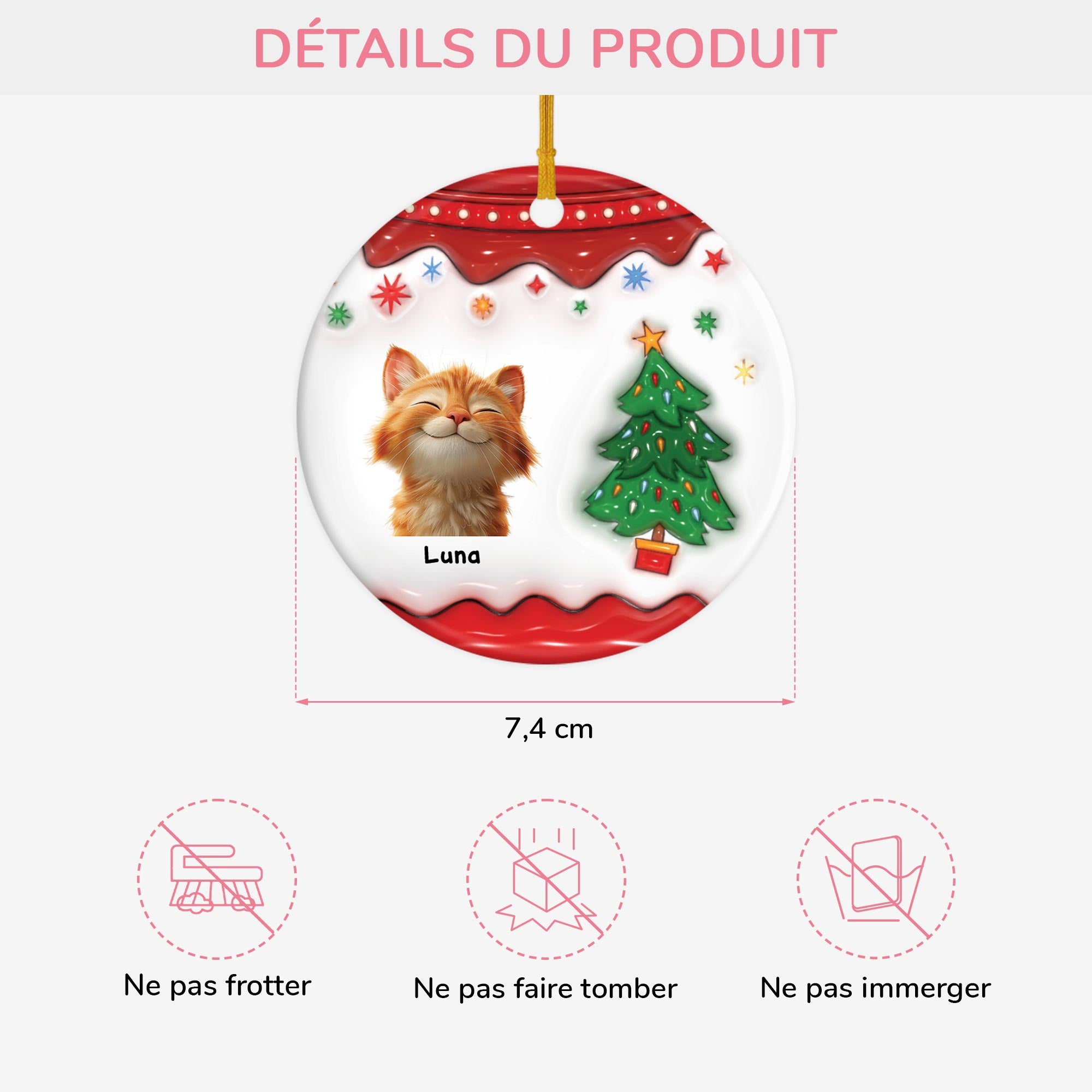 5506OFR3 ornement noel ceramique personnalise mon chat avec le sapin noel 5506ottac