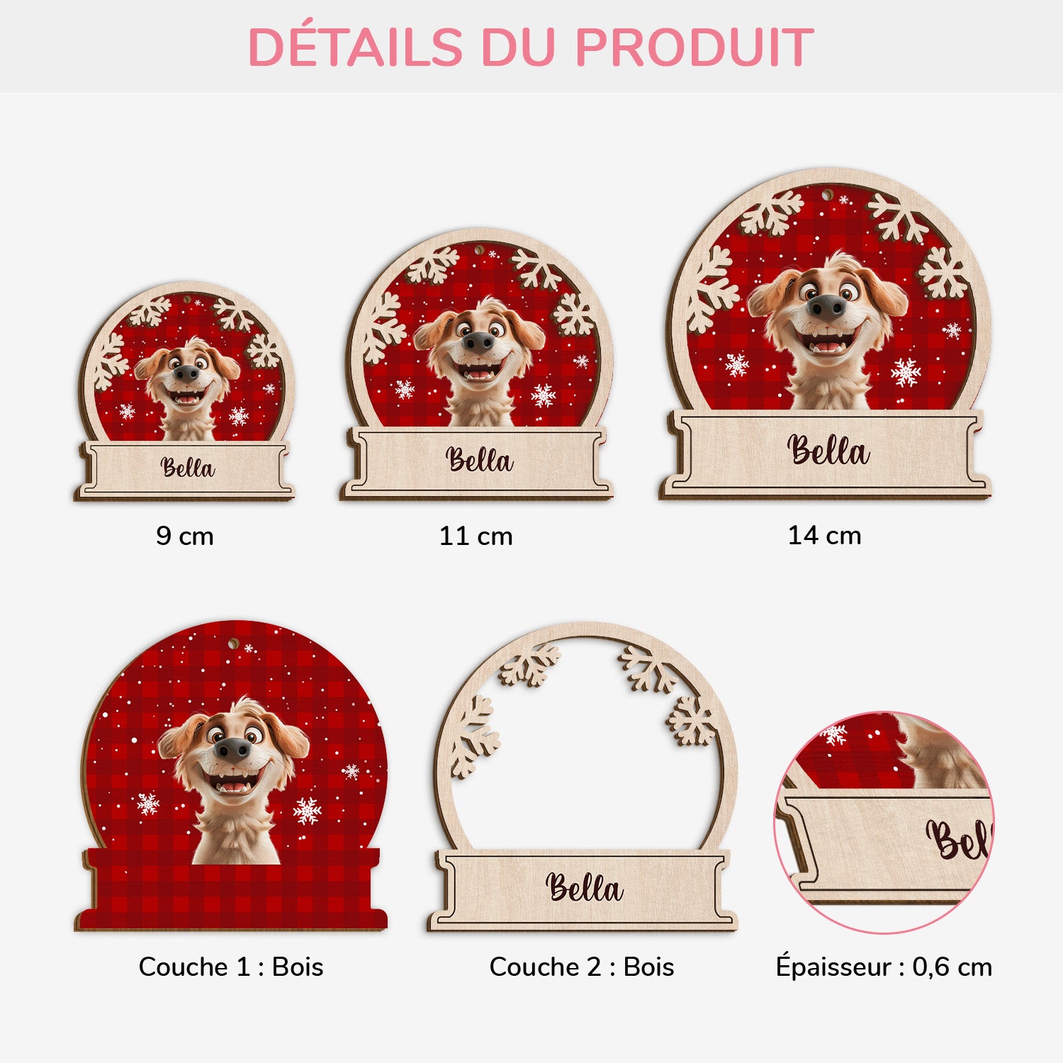 5510OFR3 ornement noel en bois a 2 couches personnalise mon petit chien noel version 3d 5510okzac