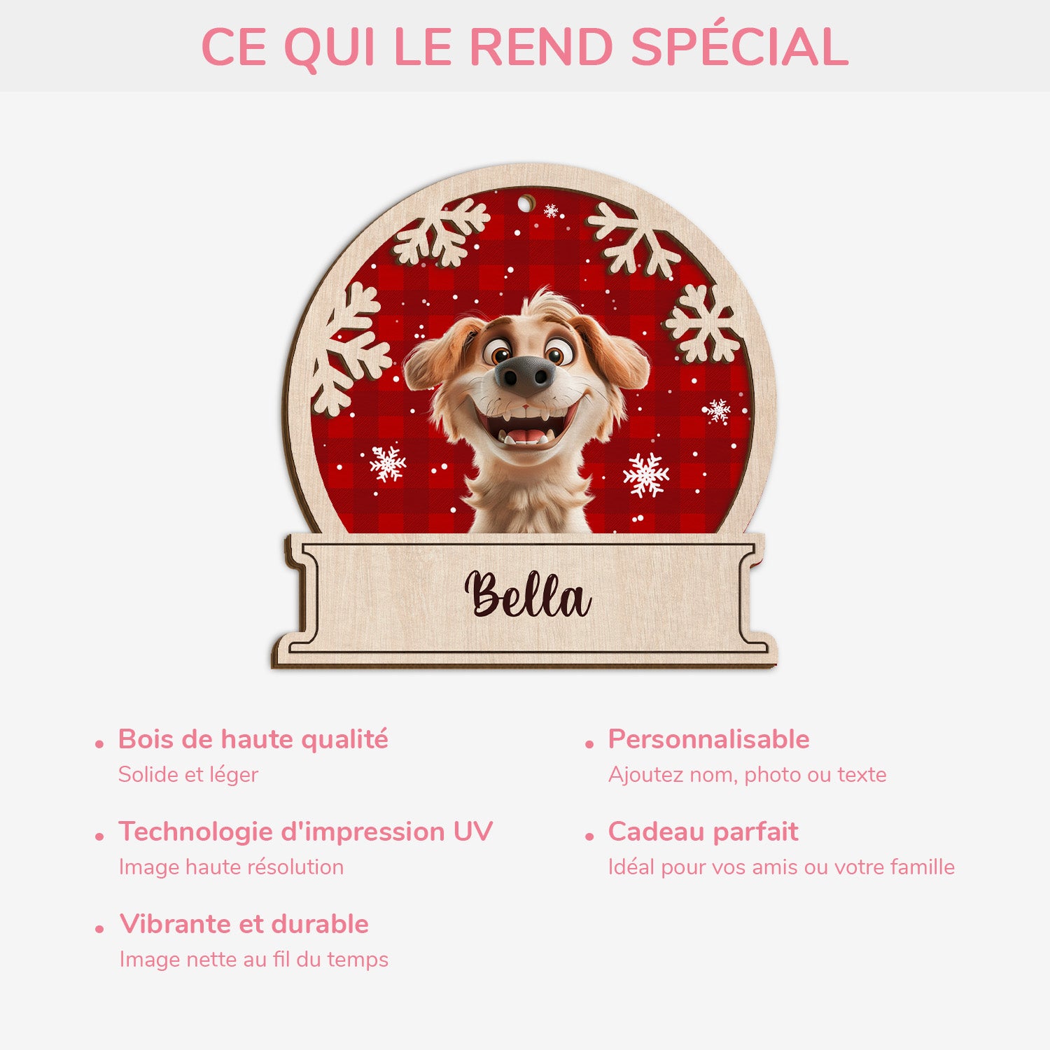 5510OFR4 ornement noel en bois a 2 couches personnalise mon petit chien noel version 3d 5510okzac
