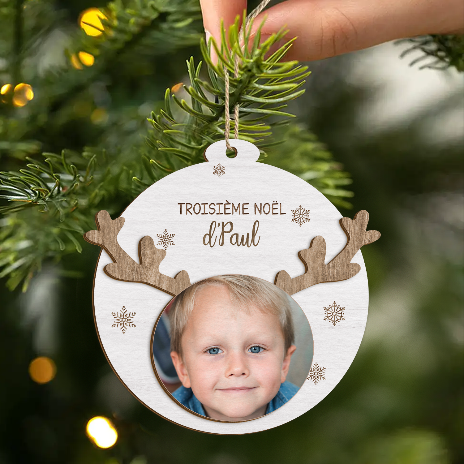 5518OFR2 ornement noel en bois a 2 couches personnalise avec photo mon premier noel bebe 5518okvck
