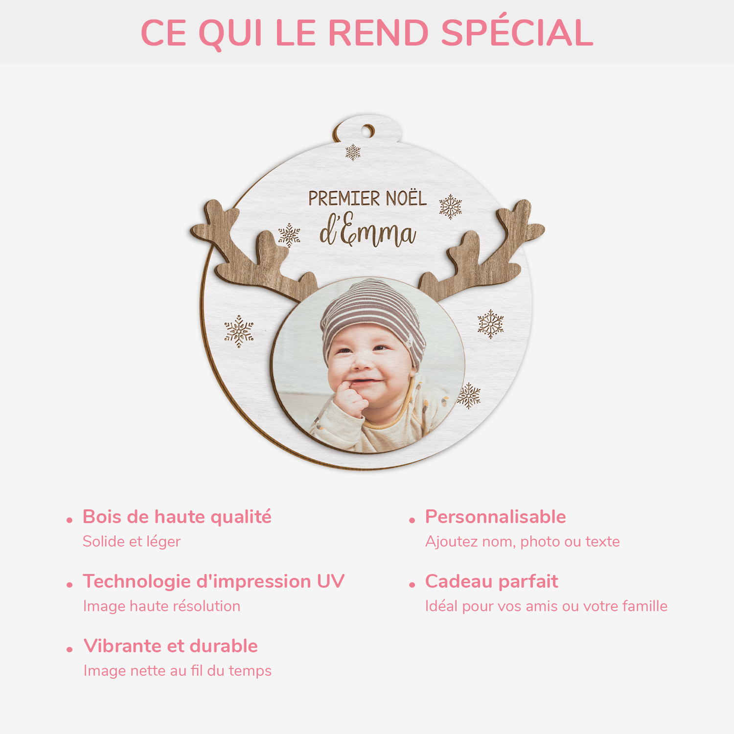 5518OFR4 ornement noel en bois a 2 couches personnalise avec photo mon premier noel bebe 5518okvck