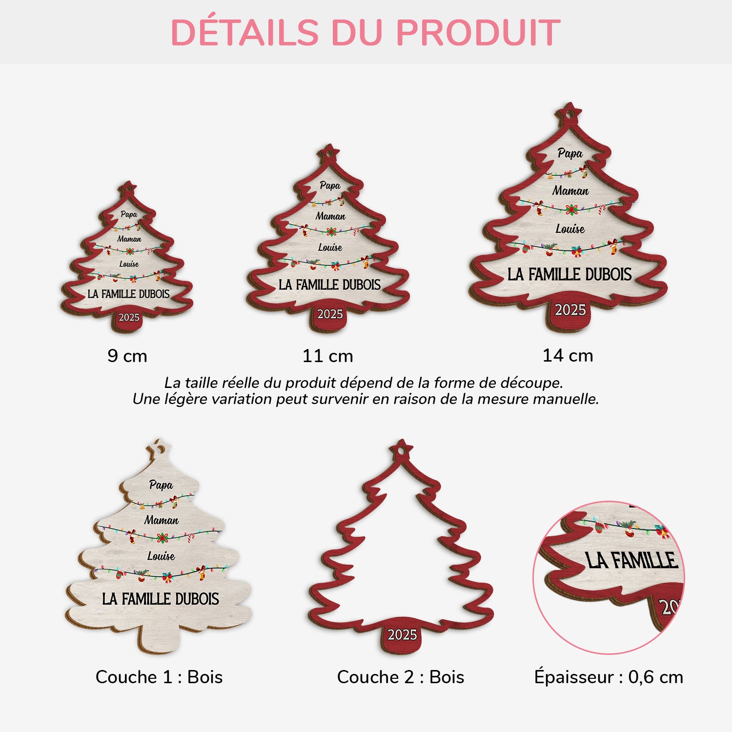 5527OFR3 ornement noel en bois a 2 couches personnalise membres de famille 5527o3tni