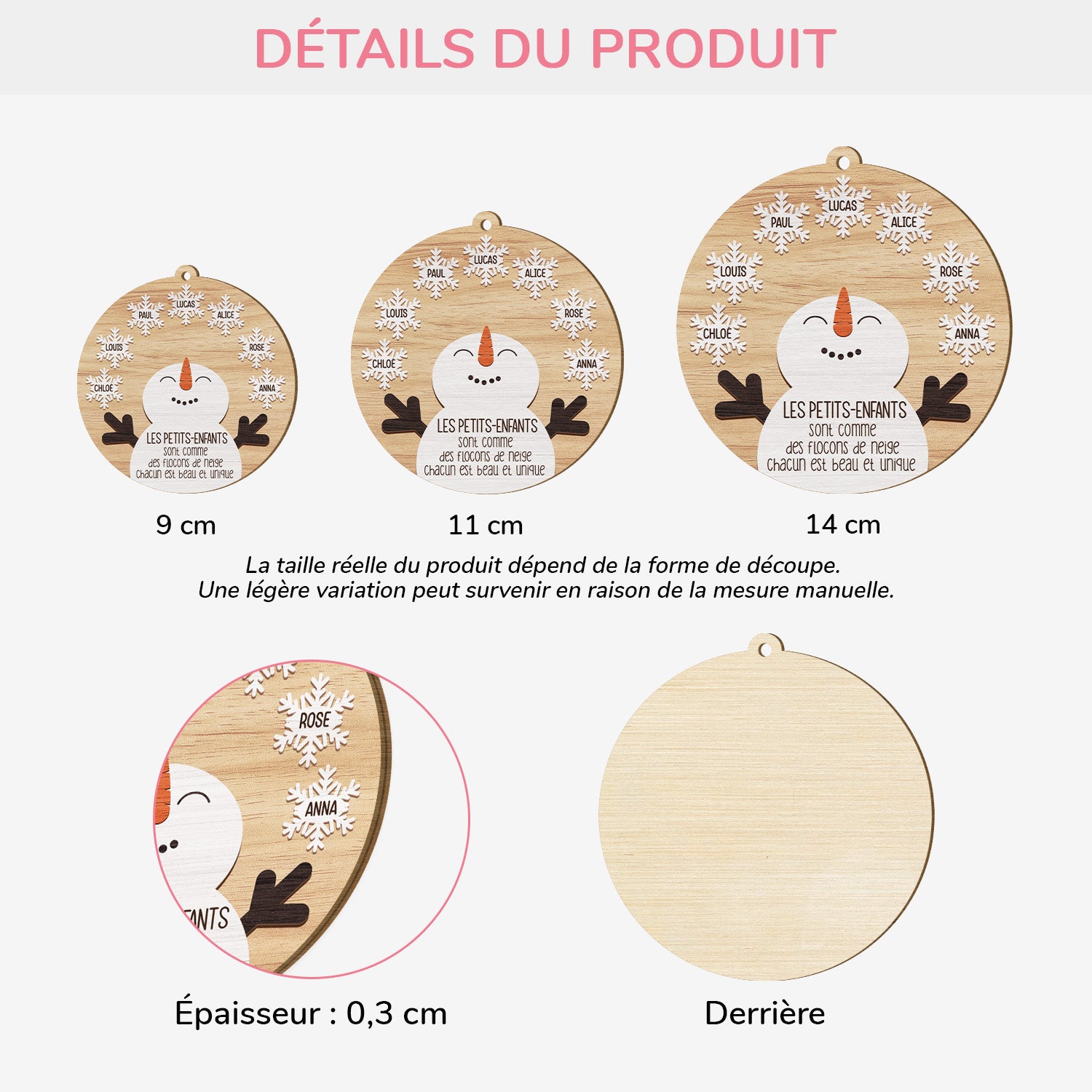 5535OFR3 ornement noel en bois a 1 couche personnalise petit enfant comme flocon de neige 5535otvzi
