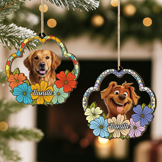 5542OFR2 ornement en bois a 1 couche personnalise portrait floral de mon chien 5542o8lmc