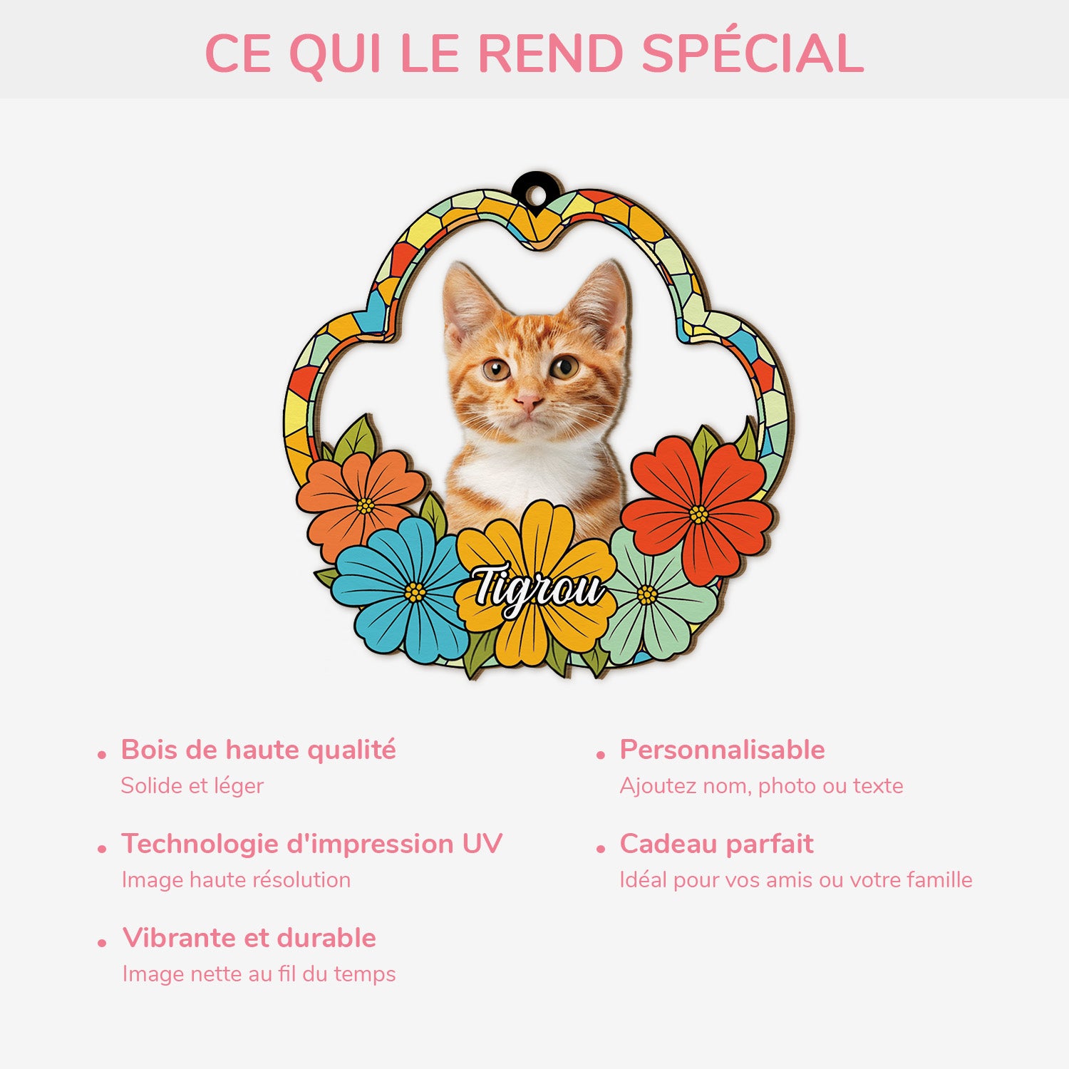5542OFR4 ornement en bois a 1 couche personnalise portrait floral de mon chat 5542o8lmd_3810de11 7488 4b52 8ca6 e21b4771a074