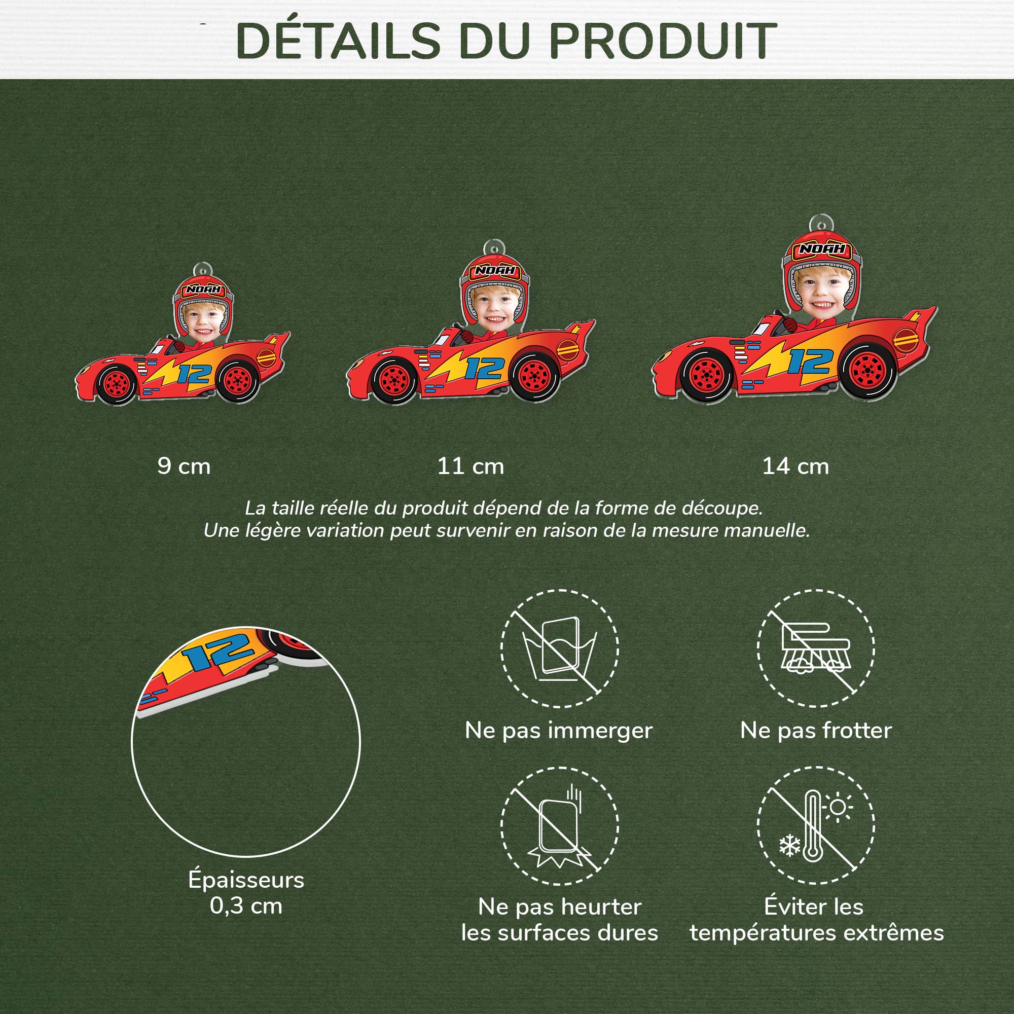 5554OFR3 ornement en acrylique personnalise voiture de sport avec photo enfant futur pilote 5554o5vnk