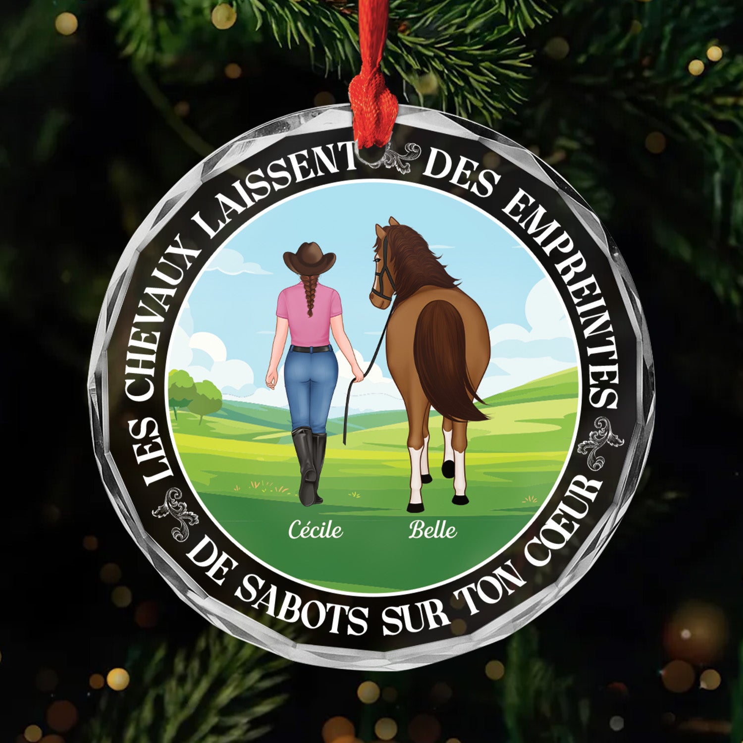 5559OFR1 ornement en verre personnalise pour femme les chevaux laissent des empreintes de sabots sur ton coeur 5559o3utu