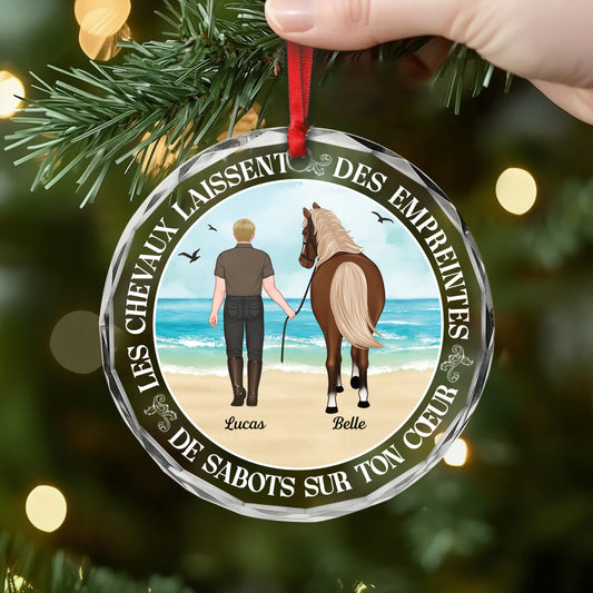 5559OFR2 ornement en verre personnalise pour femme les chevaux laissent des empreintes de sabots sur ton coeur 5559o3utu