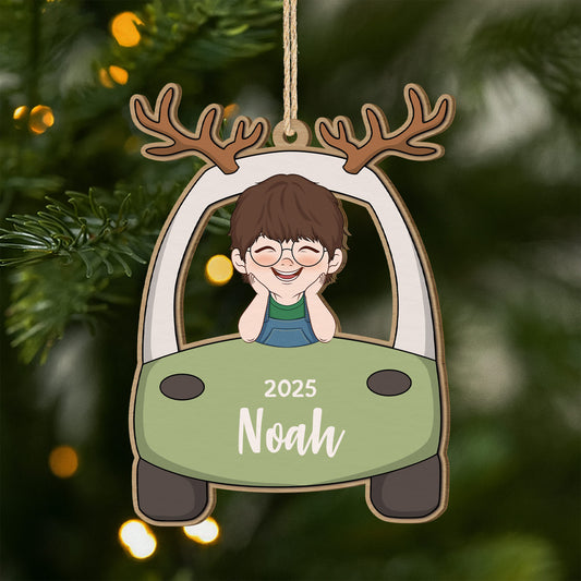 5576OFR1 ornement noel en bois a 1 couche personnalise la voiture de bebe 5576o6tak