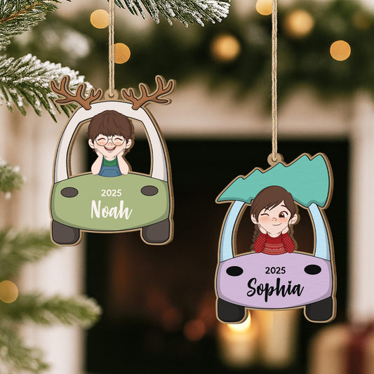 5576OFR2 ornement noel en bois a 1 couche personnalise la voiture de bebe 5576o6tak