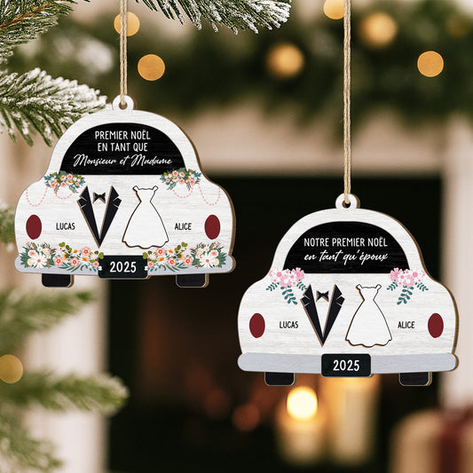 5577OFR2 ornement noel en bois a 1 couche personnalise premier noel jeunes maries 5577o6qng