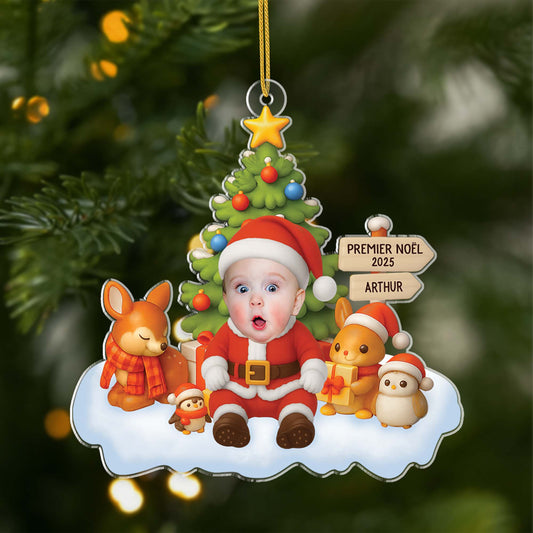 5586OFR1 ornement noel en acrylique personnalise avec visage premier noel de mon enfant 5586otuak