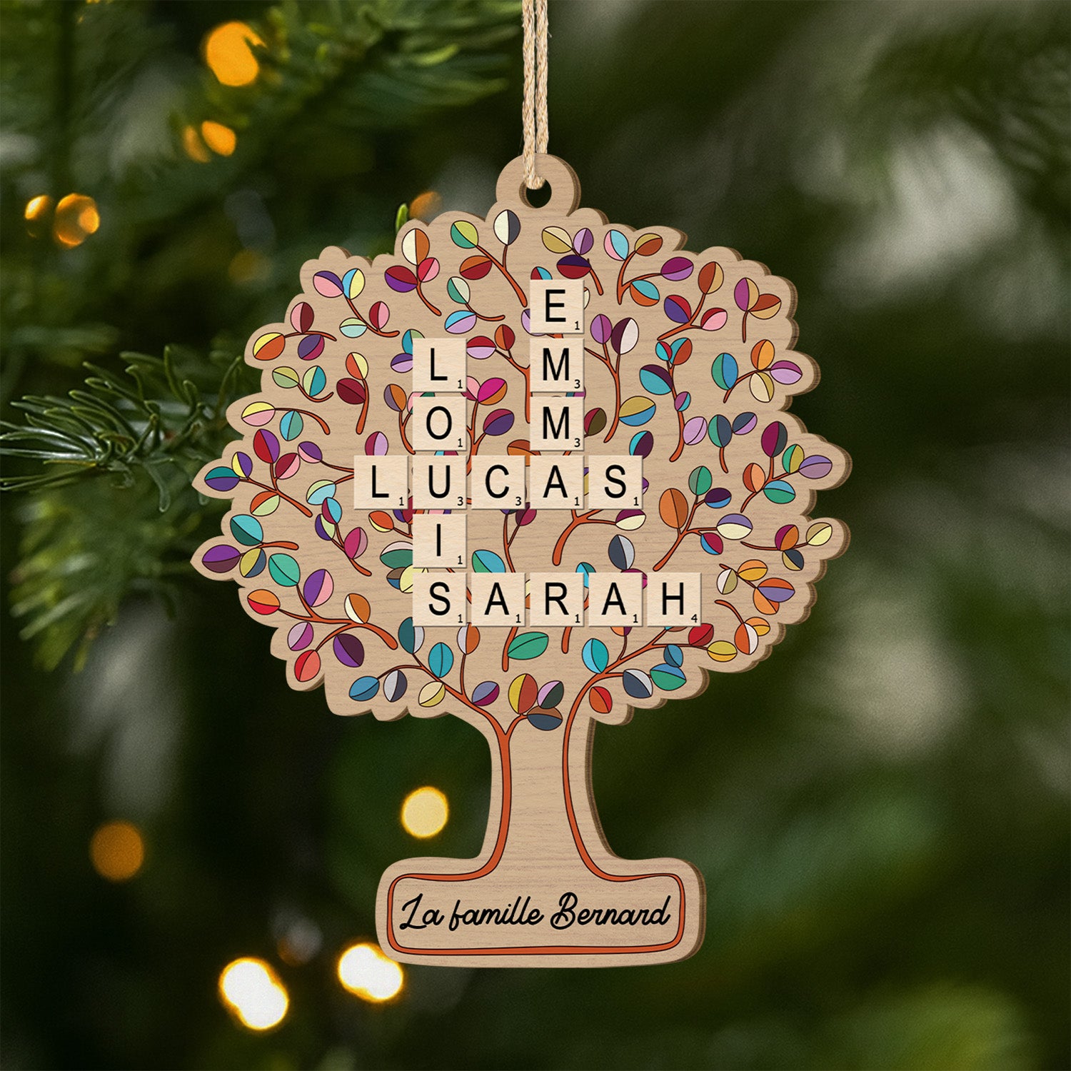 5596OFR1 ornement en bois a 1 couche personnalise notre arbre de vie famille avec mots croises 5596o3tti