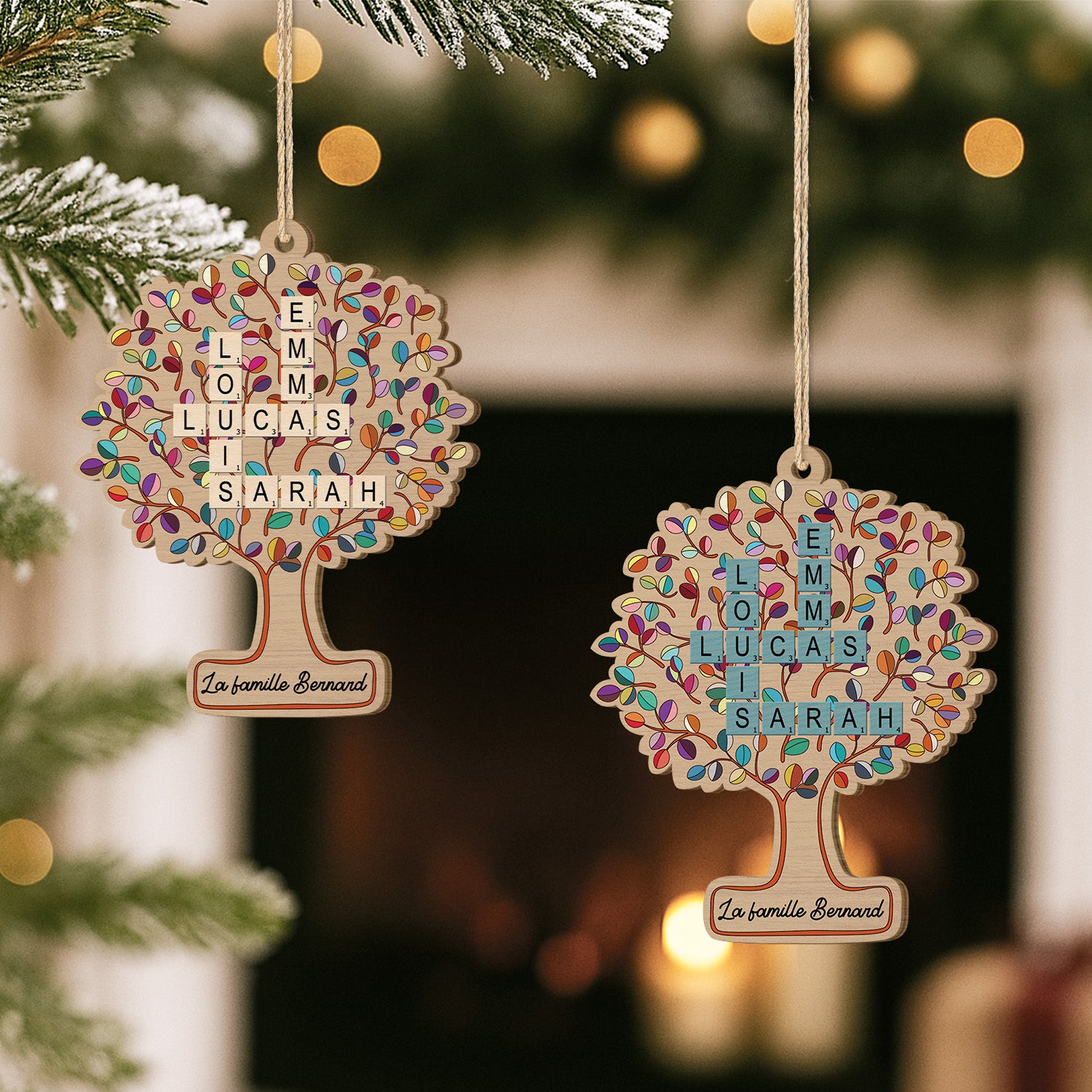 5596OFR2 ornement en bois a 1 couche personnalise notre arbre de vie famille avec mots croises 5596o3tti