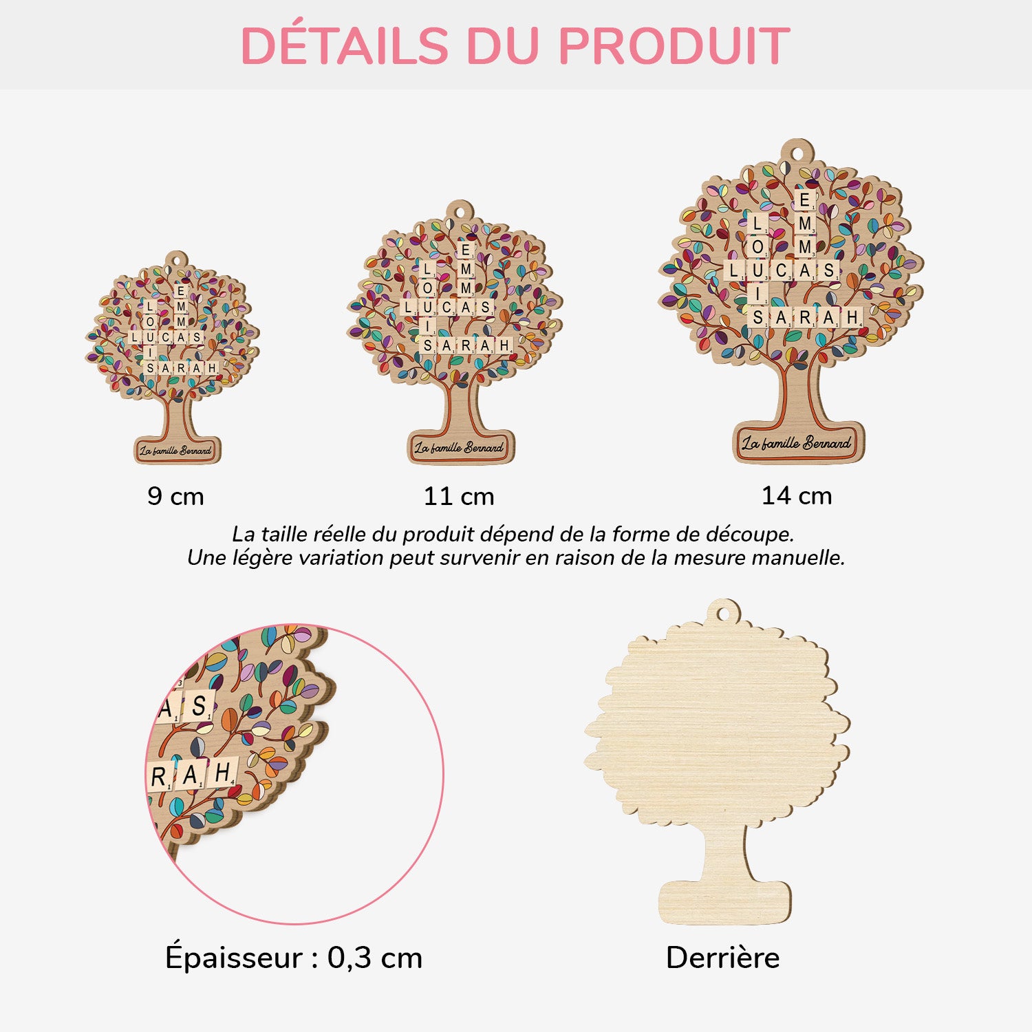 5596OFR3 ornement en bois a 1 couche personnalise notre arbre de vie famille avec mots croises 5596o3tti