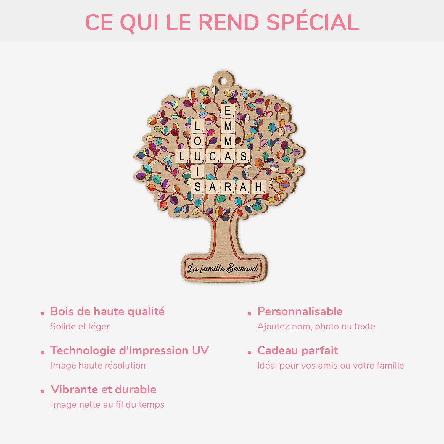 5596OFR4 ornement en bois a 1 couche personnalise notre arbre de vie famille avec mots croises 5596o3tti