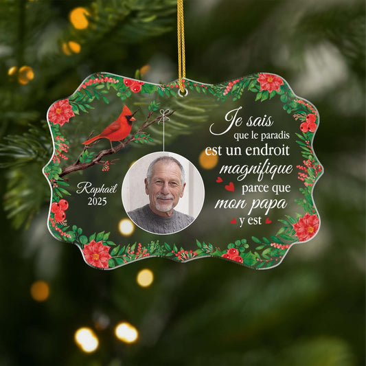 5603OFR1 ornement en acrylique commemoratif personnalise avec photo le paradis est beau parce que mon papa y est 5603o8vnb