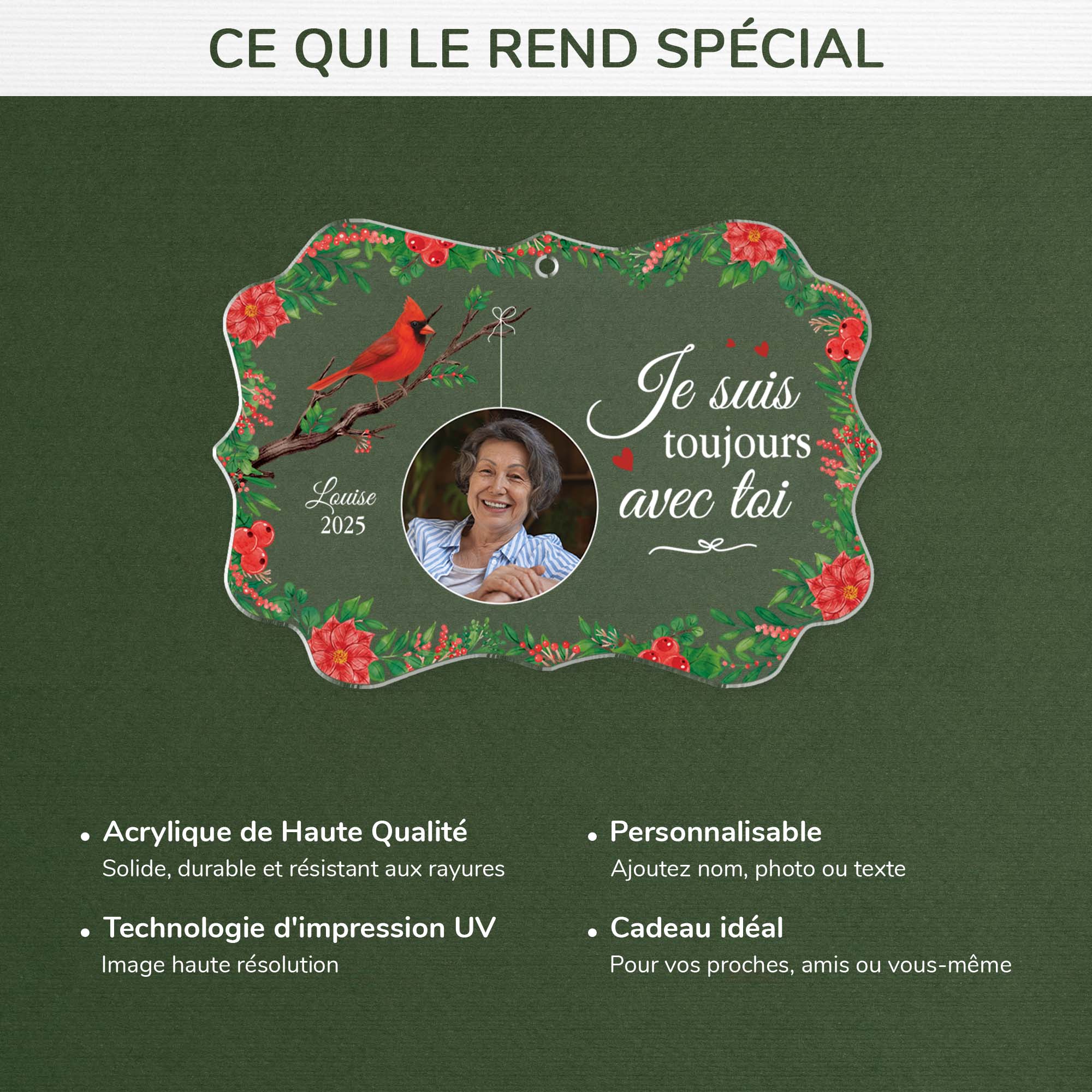 5603OFR4 ornement en acrylique commemoratif personnalise avec photo le paradis est beau parce que ma maman y est 5603o8vna