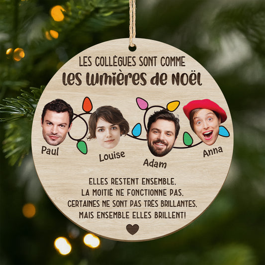 5609OFR1 ornement en bois a 1 couche personnalise avec visage collegues comme les lumieres de noel 5609otqzo