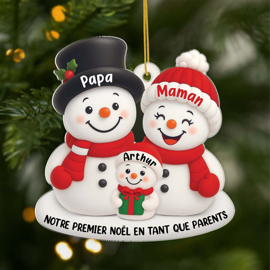5621OFR1 ornement noel en acrylique personnalise famille bonhomme de neige parents 3d 5621okvai