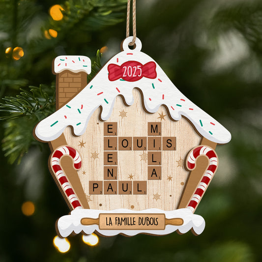 5625OFR1 ornement noel en bois a 2 couches personnalise famille maison en pain depices avec mots croises 5625oktqi