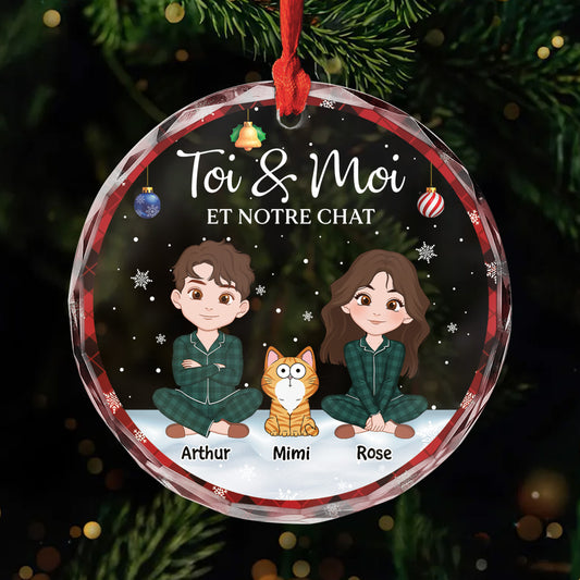 5632OFR1 ornement noel en verre personnalise couple toi moi et notre chat 5632okz0d