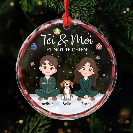5632OFR1 ornement noel en verre personnalise couple toi moi et notre chien 5632okz0c