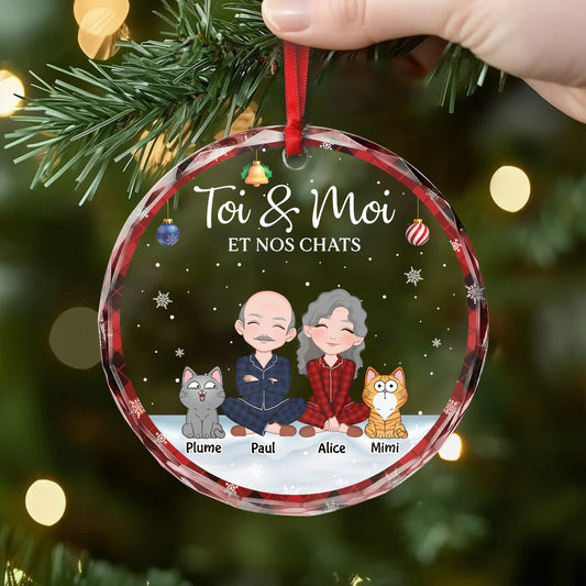 5632OFR2 ornement noel en verre personnalise couple toi moi et notre chat 5632okz0d