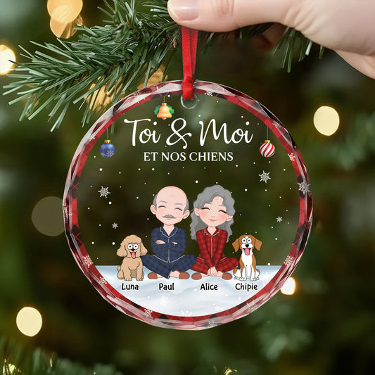 5632OFR2 ornement noel en verre personnalise couple toi moi et notre chien 5632okz0c