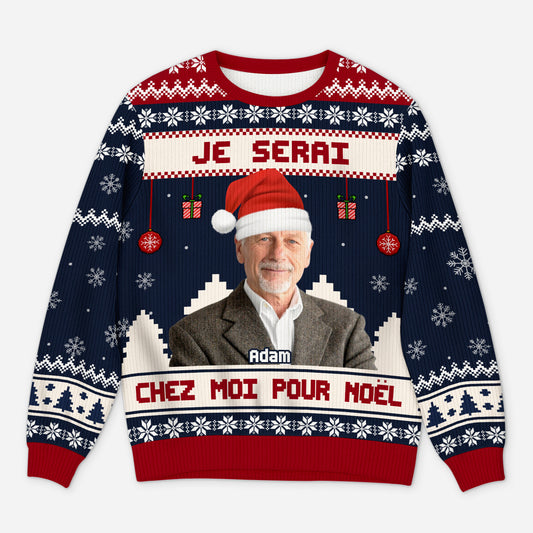 5637WFR1 pull moche de noel personnalise avec photo femme homme je serai chez moi pour noel 5637w8vtb