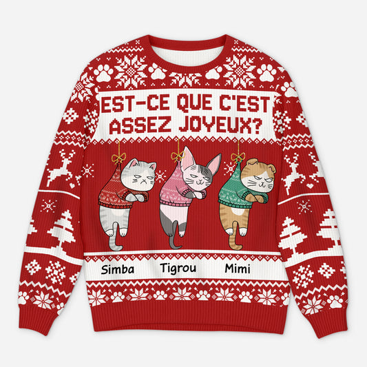 5641WFR1 pull moche chat de noel personnalise drole est ce que cest assez joyeux version dessin 5641wkmcd
