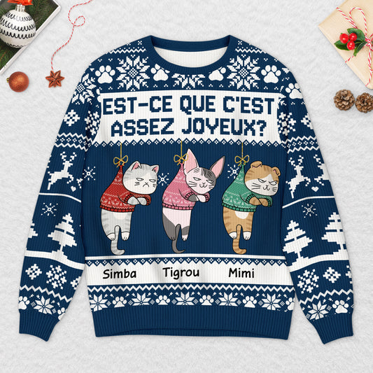 5641WFR2 pull moche chat de noel personnalise drole est ce que cest assez joyeux version dessin 5641wkmcd