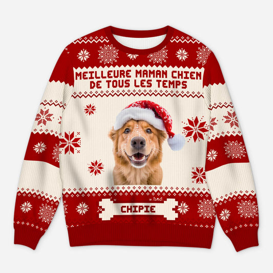 5643WFR1 pull moche chien de noel personnalise drole avec photo meilleure maman chien 5643wthac