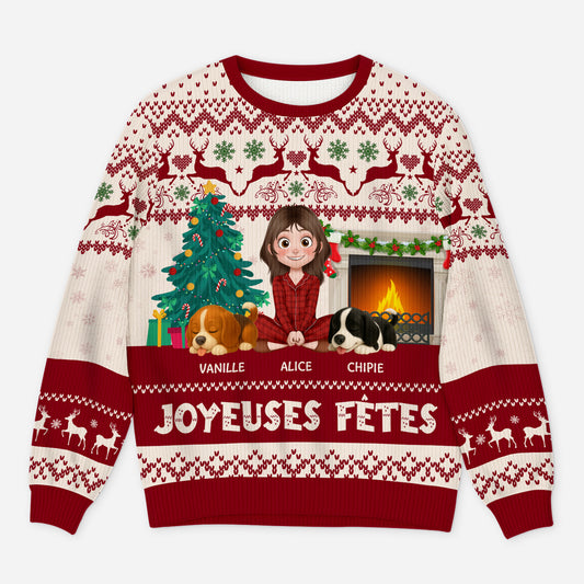 5644WFR1 pull moche chien de noel personnalise drole joyeuses fetes avec pattes 5644wtlnc