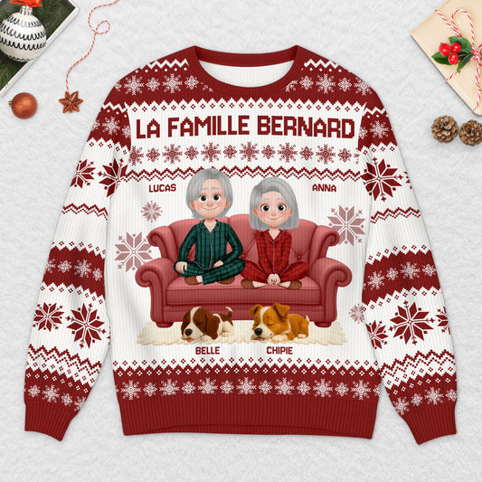 5649WFR2 pull moche de noel personnalise la famille avec son chien 5649w8hzc