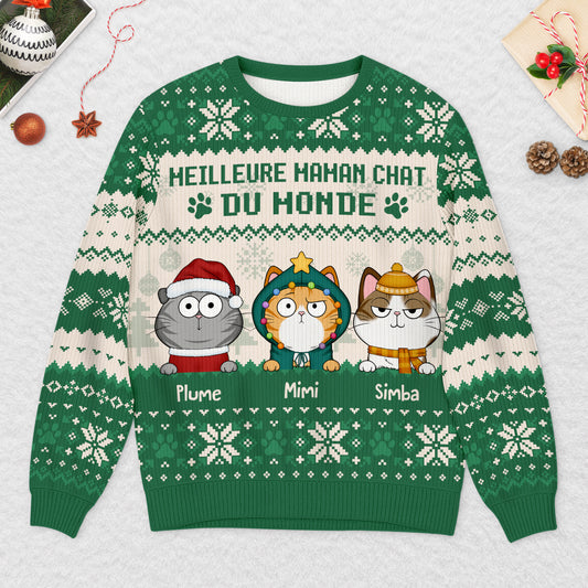5652WFR2 pull moche de noel personnalise la vie est meilleure avec des chats 5652wkznd