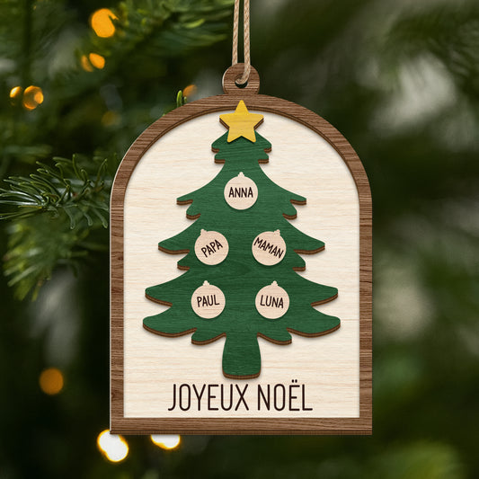 5654OFR1 ornement noel en bois a 2 couches personnalise famille boule pour sapin avec prenom 5654okmzi