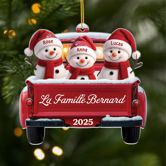 5659OFR1 ornement noel en acrylique personnalise famille bonhomme de neige version voiture 5659otvzi