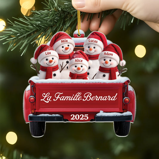5659OFR2 ornement noel en acrylique personnalise famille bonhomme de neige version voiture 5659otvzi