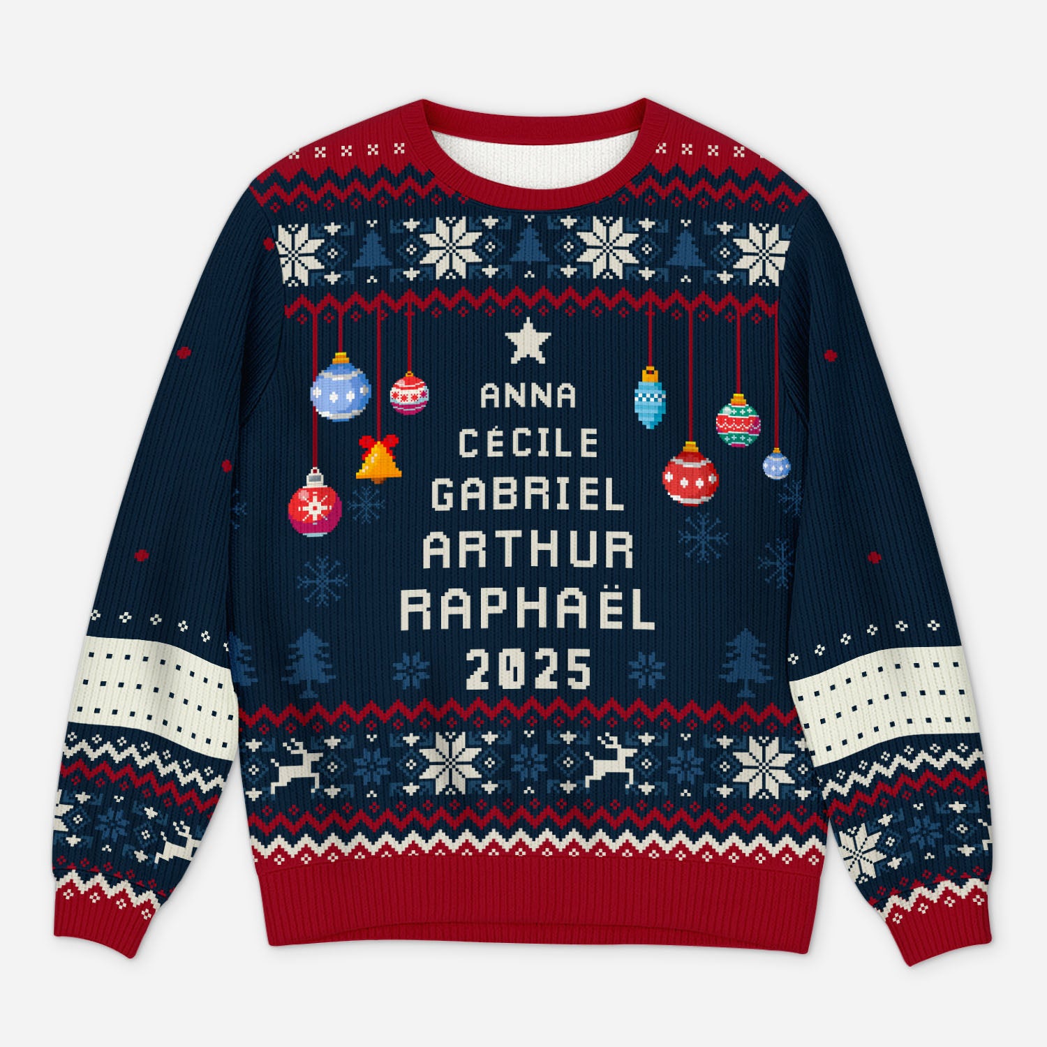 5662WFR1 pull moche de noel personnalise pour famille sapin noel avec prenom 5662wkqqi