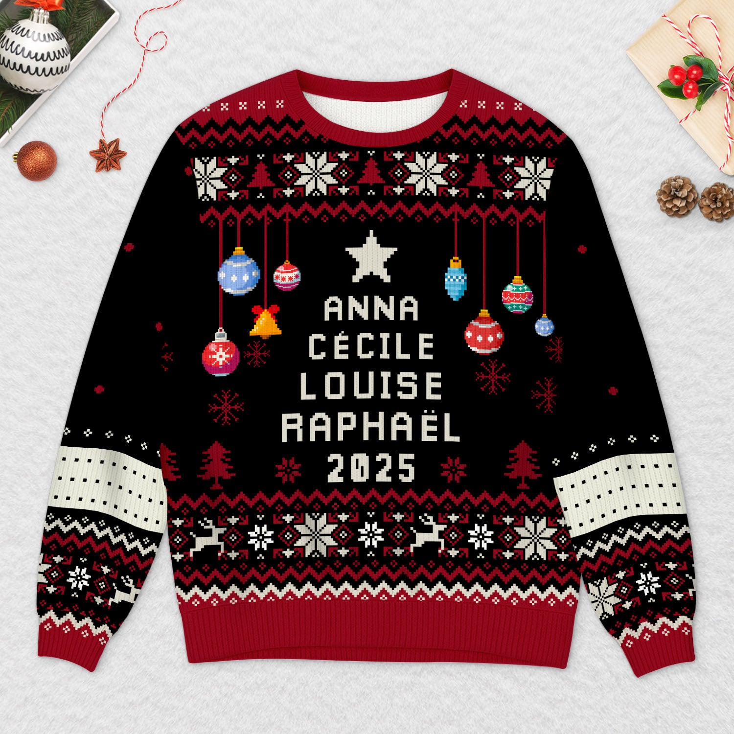 5662WFR2 pull moche de noel personnalise pour famille sapin noel avec prenom 5662wkqqi