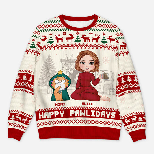 5668WFR1 pull moche chat de noel personnalise joyeux noel minou et moi 5668w6htd