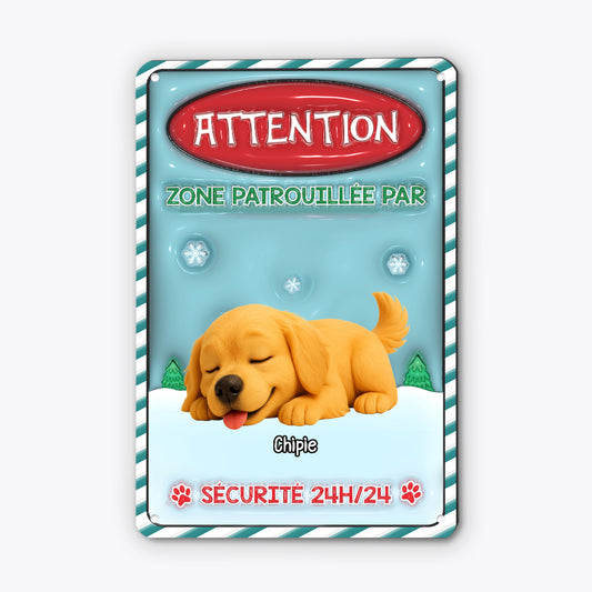 5681EFR1 plaque en metal personnalisee noel zone patrouillee avec chien 5681etyac
