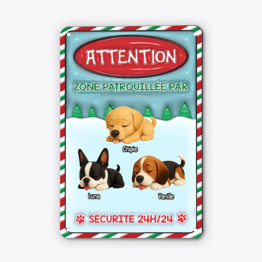 5681EFR2 plaque en metal personnalisee noel zone patrouillee avec chien 5681etyac