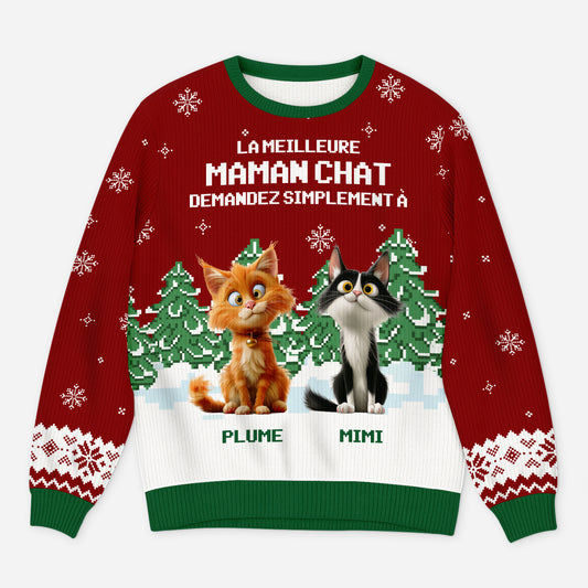 5693WFR1 pull moche de noel personnalise le meilleur papa maman chat 5693w8lnd