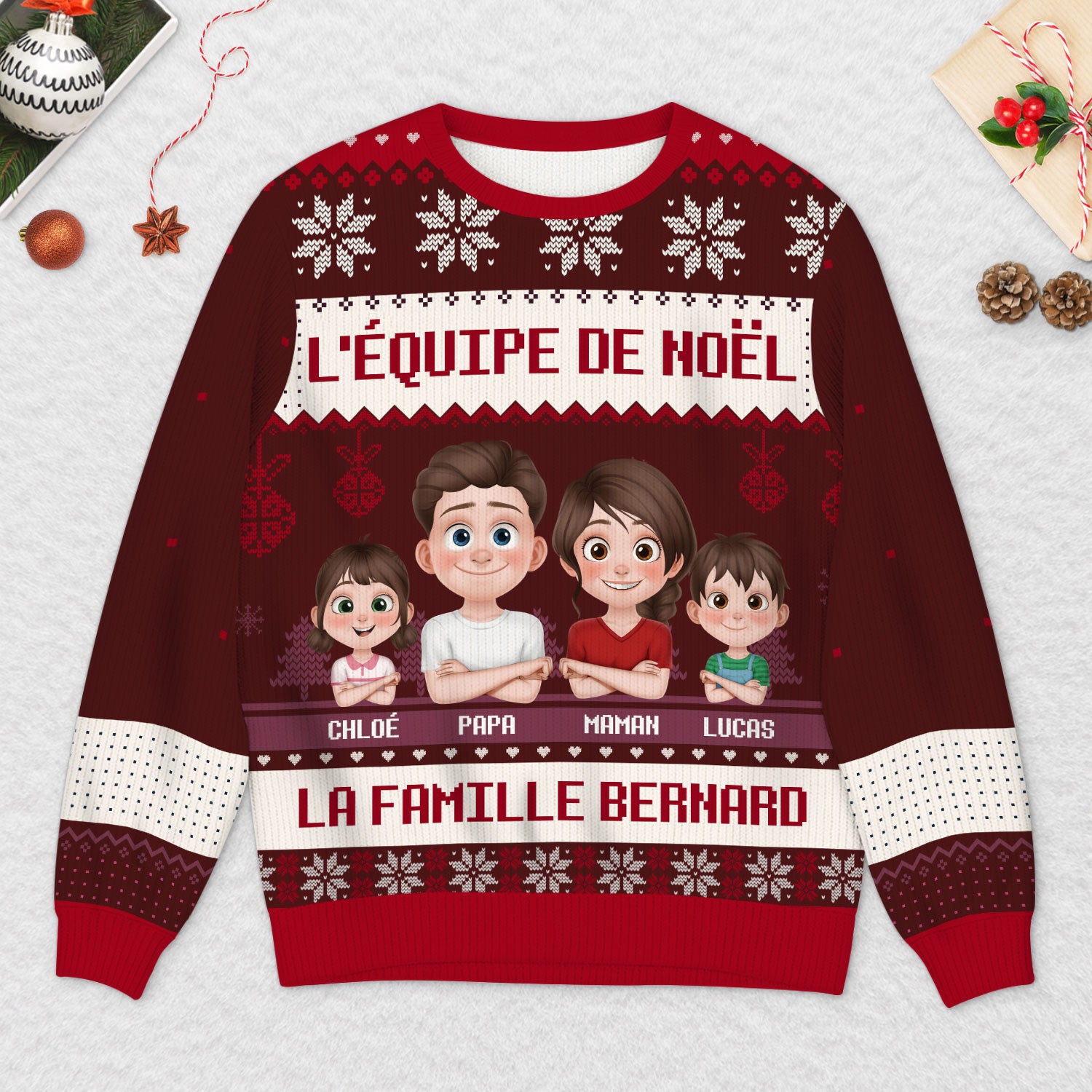 5695WFR2 pull moche personnalise famille la bande de noel 5695w8kai