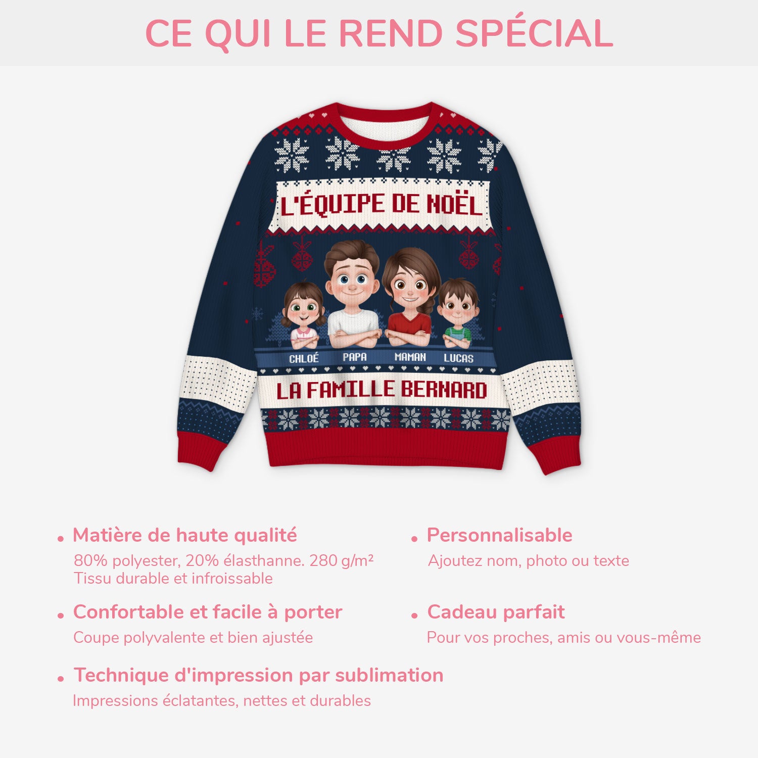 5695WFR5 pull moche personnalise famille la bande de noel 5695w8kai