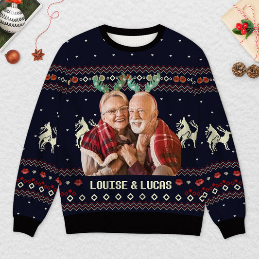 5700WFR2 pull moche de noel personnalise couple avec photo notre souvenir drole 5700w3qag